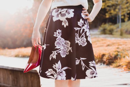 Black midi skirt with white flowers